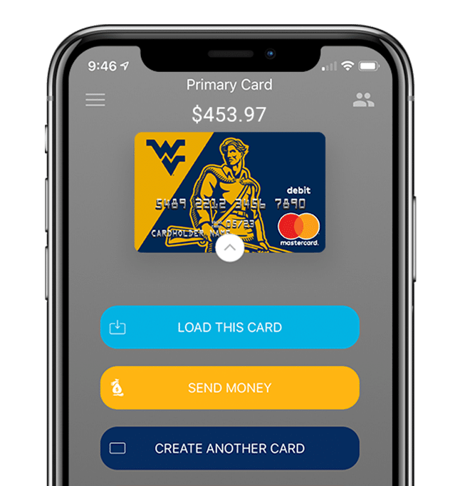WVUCloseUp West Virginia Fancard Prepaid Mastercard with the Fancards App